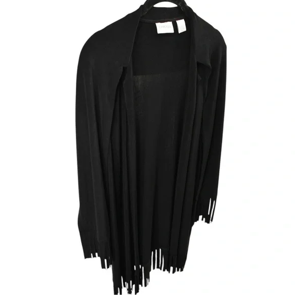Chico’s Travelers Black Fringe Hem Long Length Cardigan Size S/4 - Picture 3 of 10